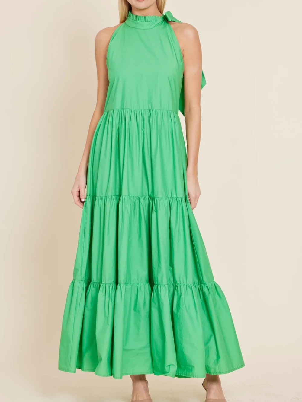 Dolce Cabo Bright Green Halter Tie Tiered Maxi Dress